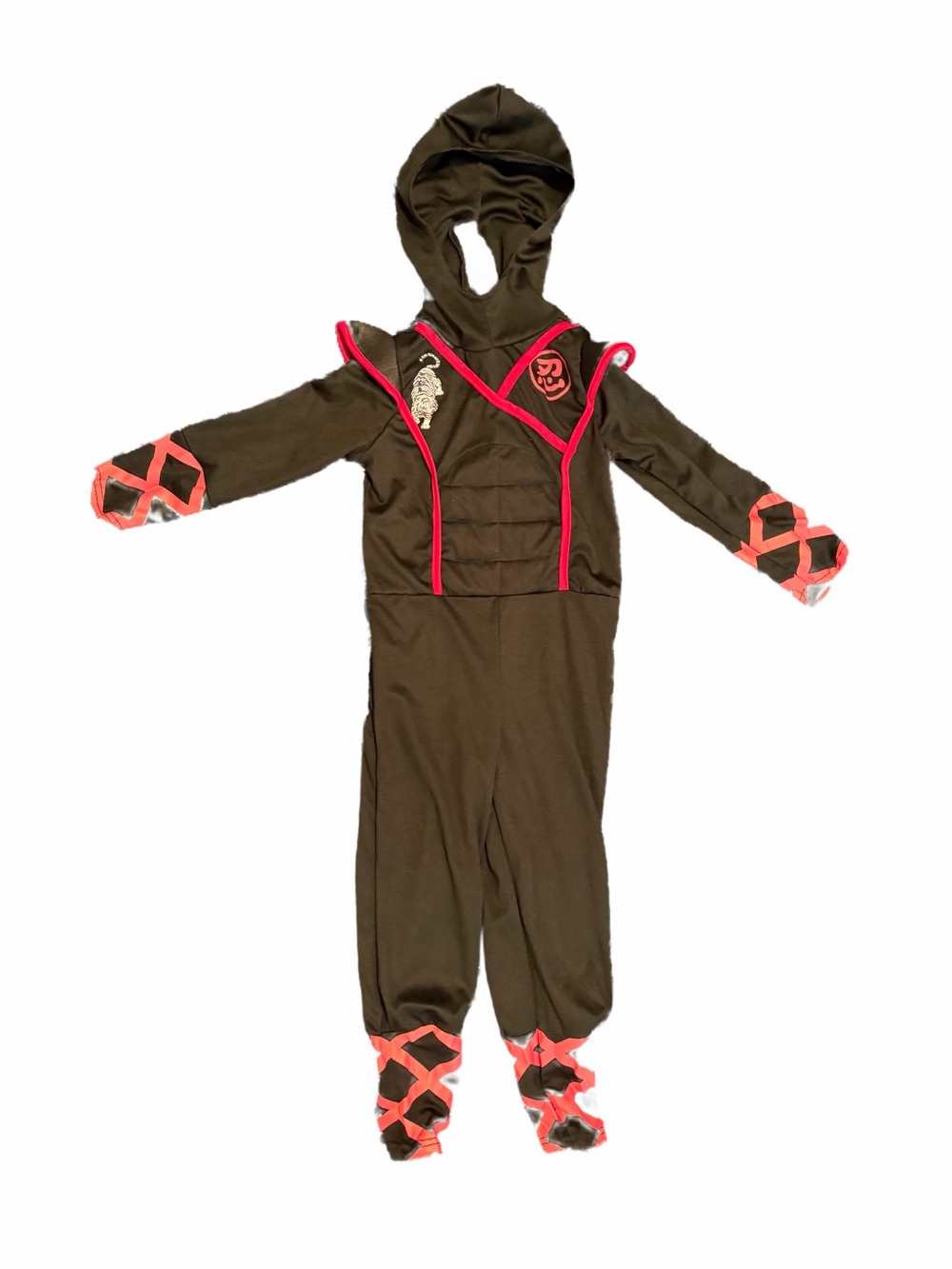 Kids Black Ninja Halloween Costume Hooded Jumpsuit Red Accents